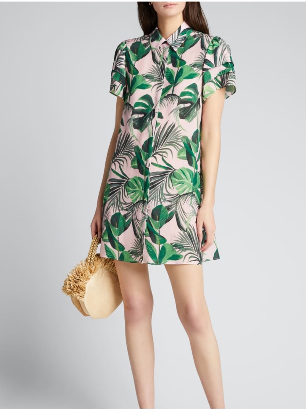 Alice + Olivia Jem Palm Print Flutter Shirtdress